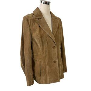 Wilsons Leather Tan Camel Suede Blazer Jacket Coat Retro Paisley Lining Size L
